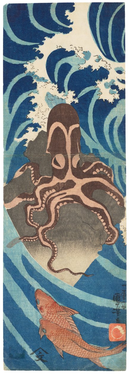 Octopus op een rots, c.1837 (houtsnede) door Utagawa Kuniyoshi