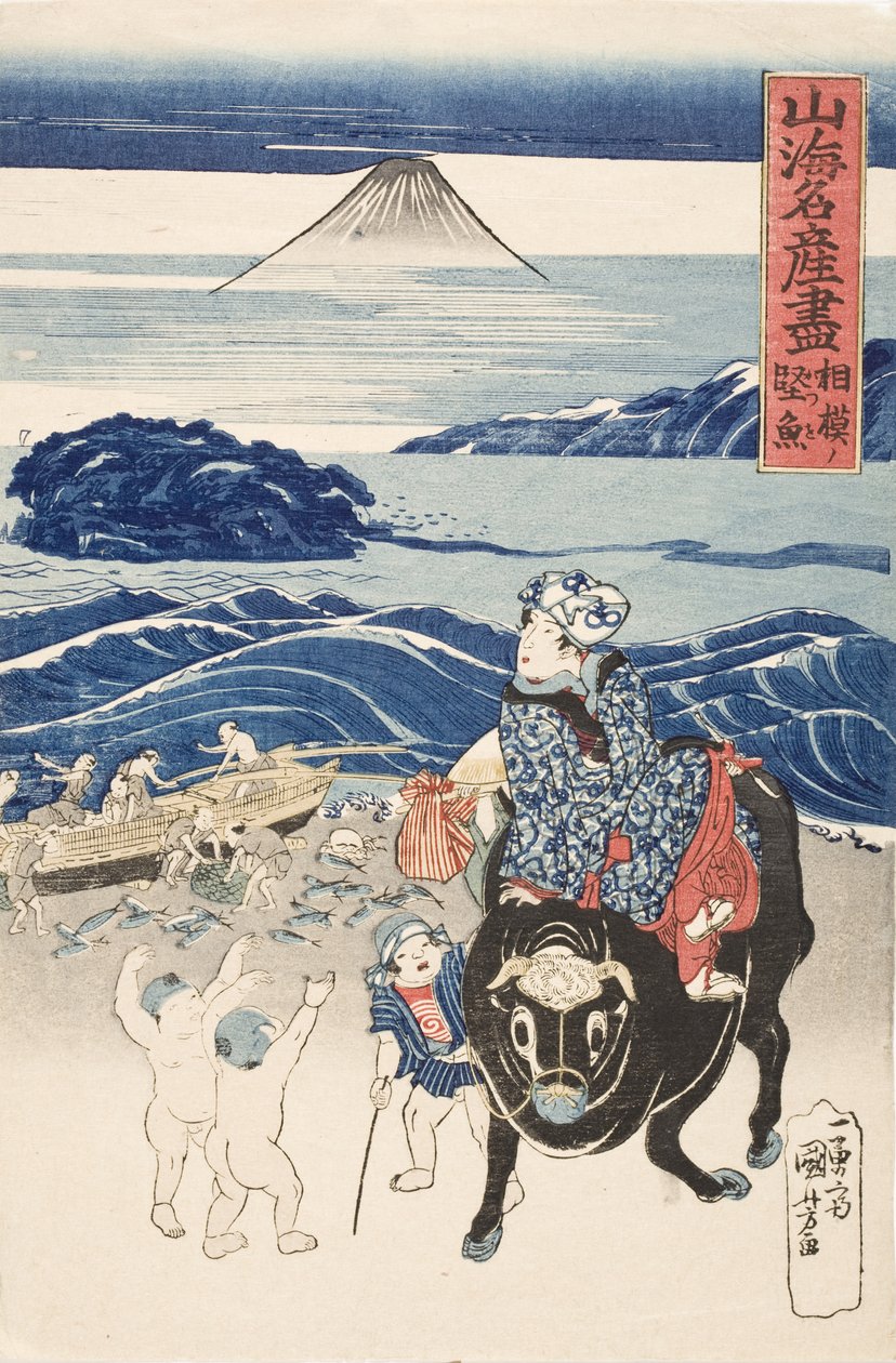 Sagami: visser die bonito lost door Utagawa Kuniyoshi