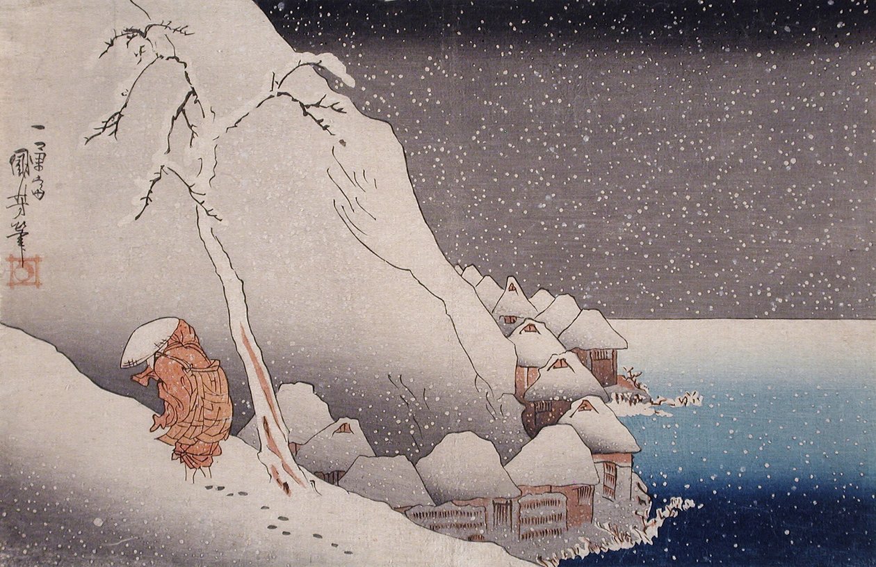 Sneeuw in Tsukahara, op het eiland Sado, 1271 door Utagawa Kuniyoshi