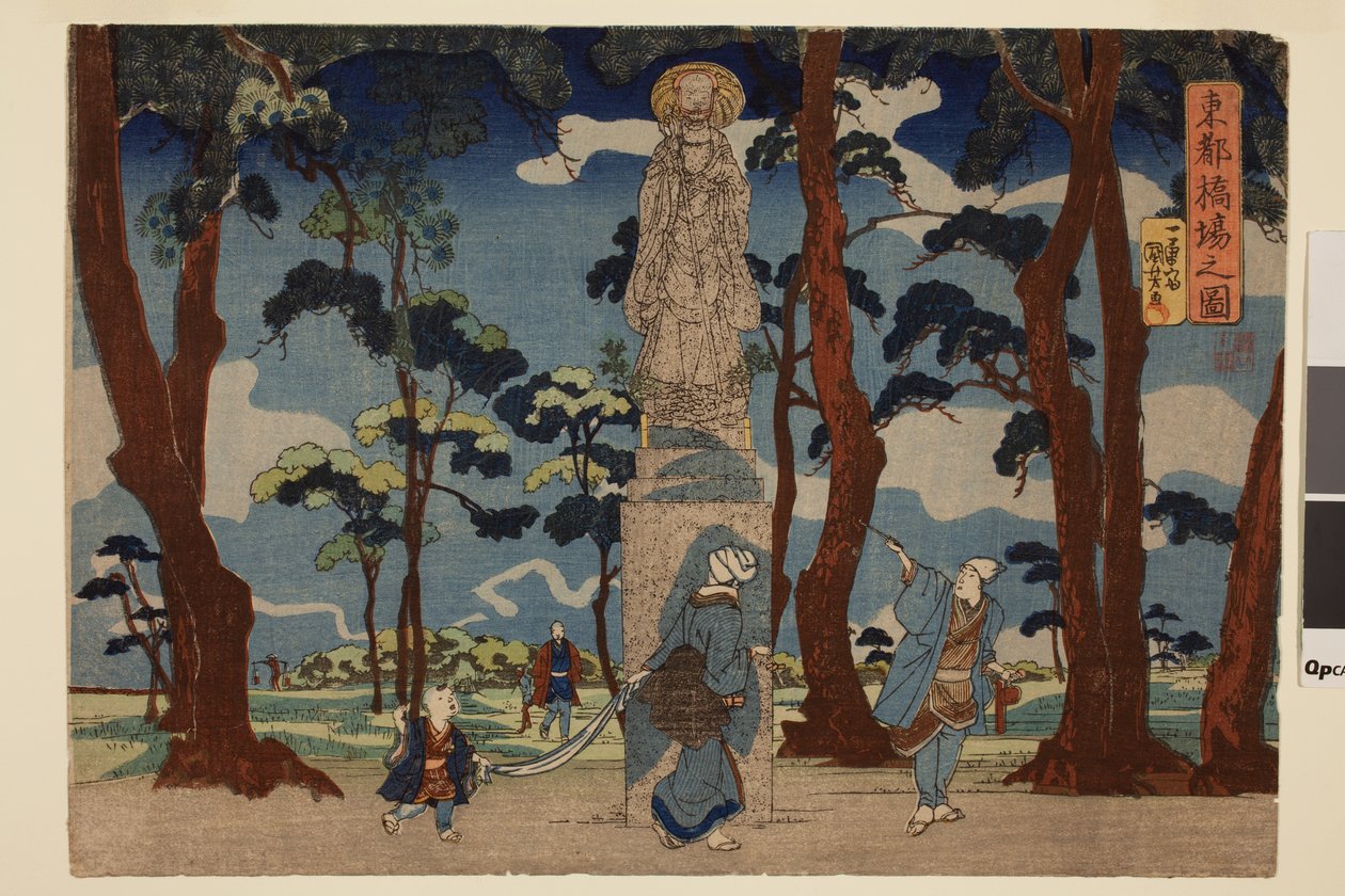 Het standbeeld van Jizo bij de veerboot in Hashiba in de Oostelijke Hoofdstad, uit de serie Oostelijke Hoofdstad door Utagawa Kuniyoshi