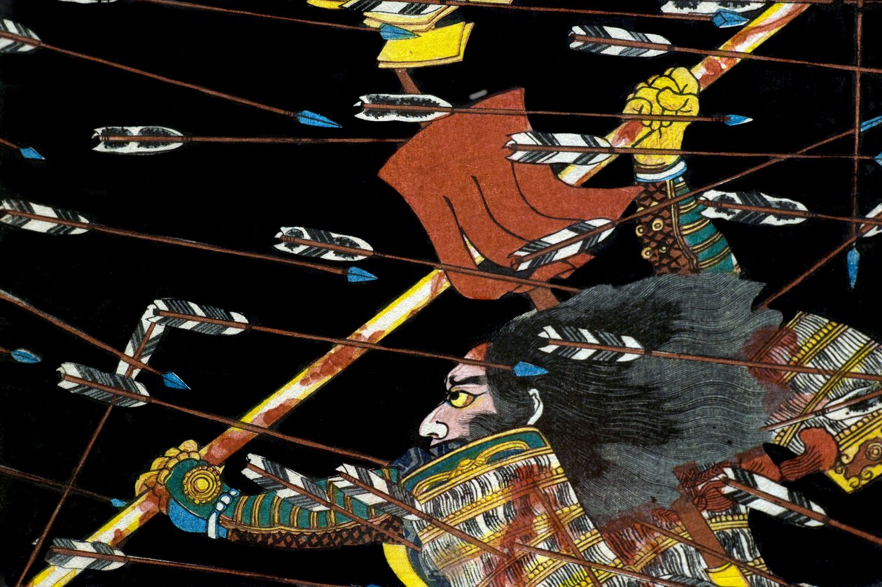 De slag bij Shijō Nawate, ca. 1857 door Utagawa Kuniyoshi