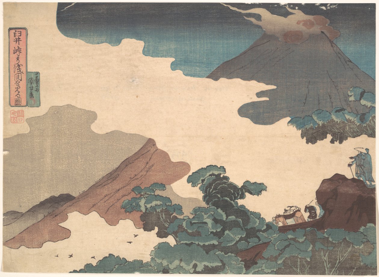 Uitzicht op de berg Asama vanaf de Usui-pas door Utagawa Kuniyoshi