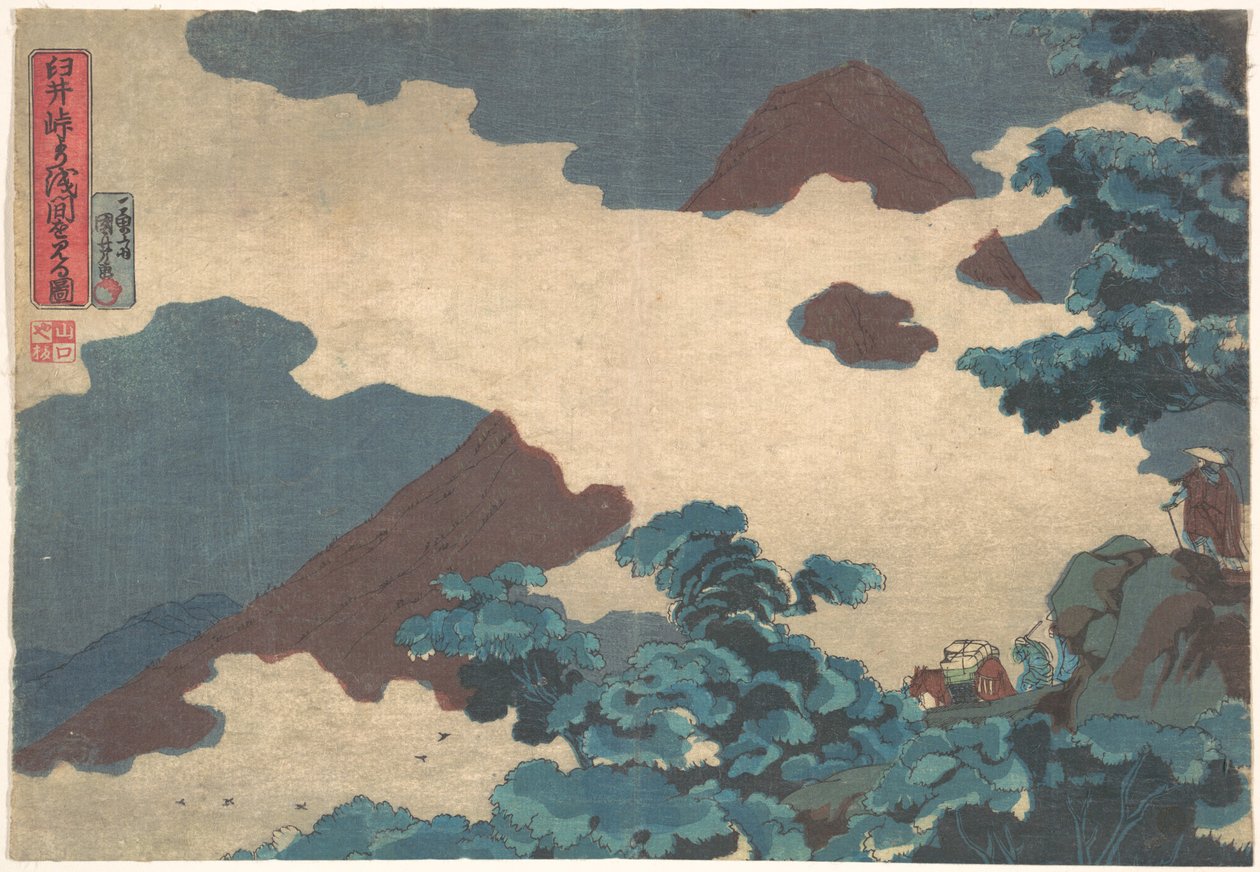 Gezicht op de berg Asama vanaf de Usui-pas door Utagawa Kuniyoshi