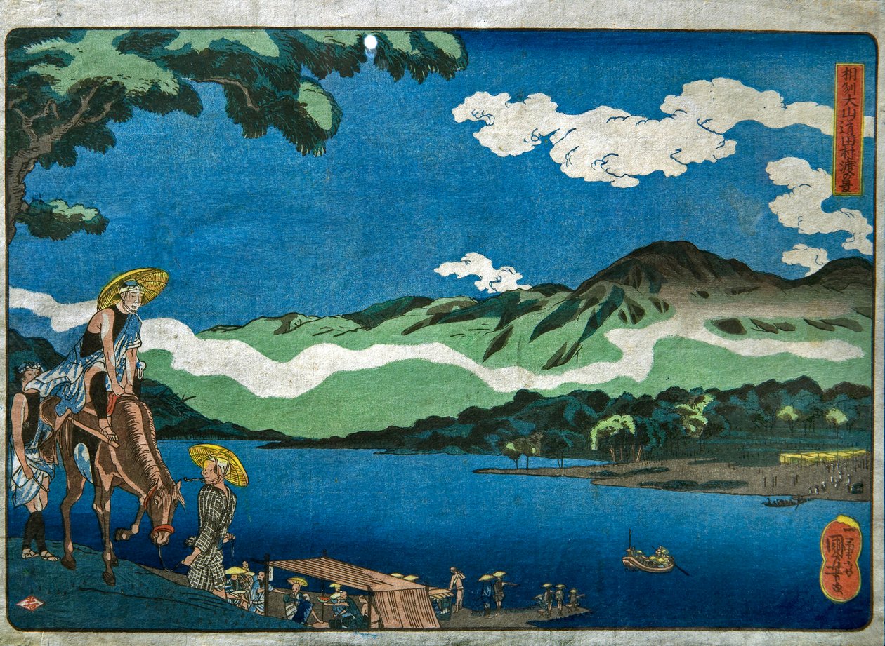 Uitzicht op de Tamura-veerboot op de Ōyama-weg in de provincie Sagami door Utagawa Kuniyoshi
