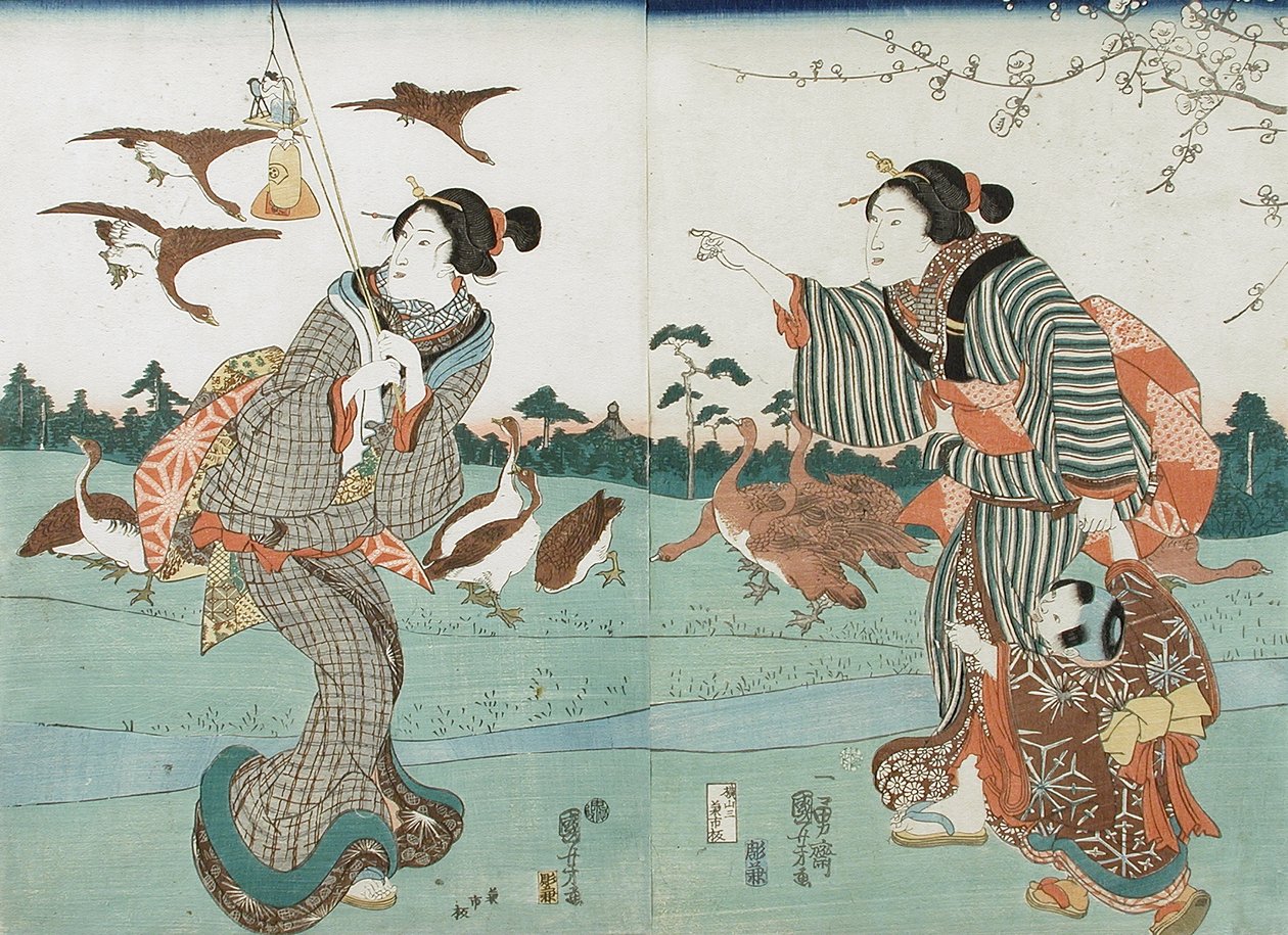 Gezicht op Yanagishima in de lente door Utagawa Kuniyoshi