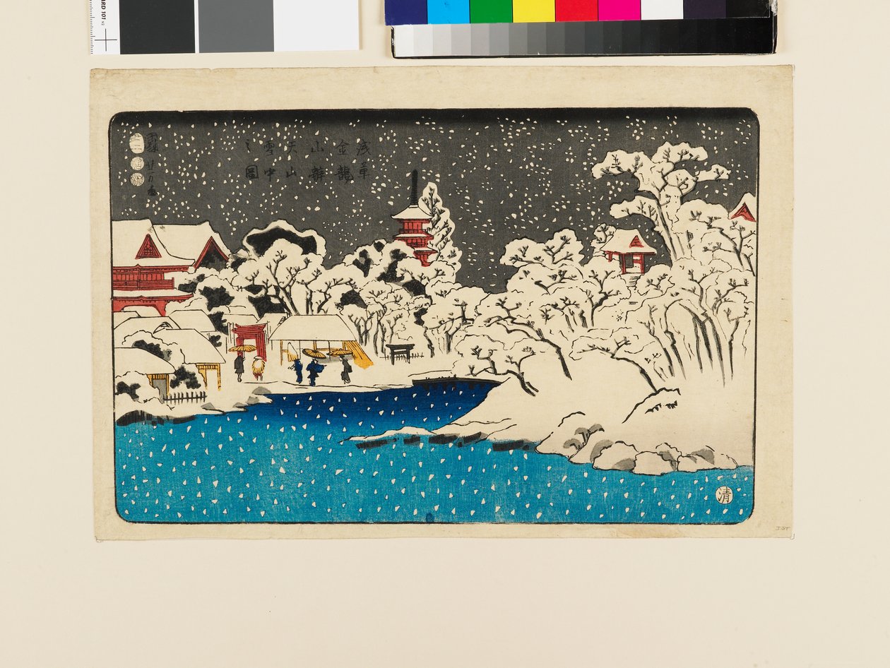 Uitzicht op sneeuw bij Benten HIll, Kinryūzan Tempel door Utagawa Kuniyoshi