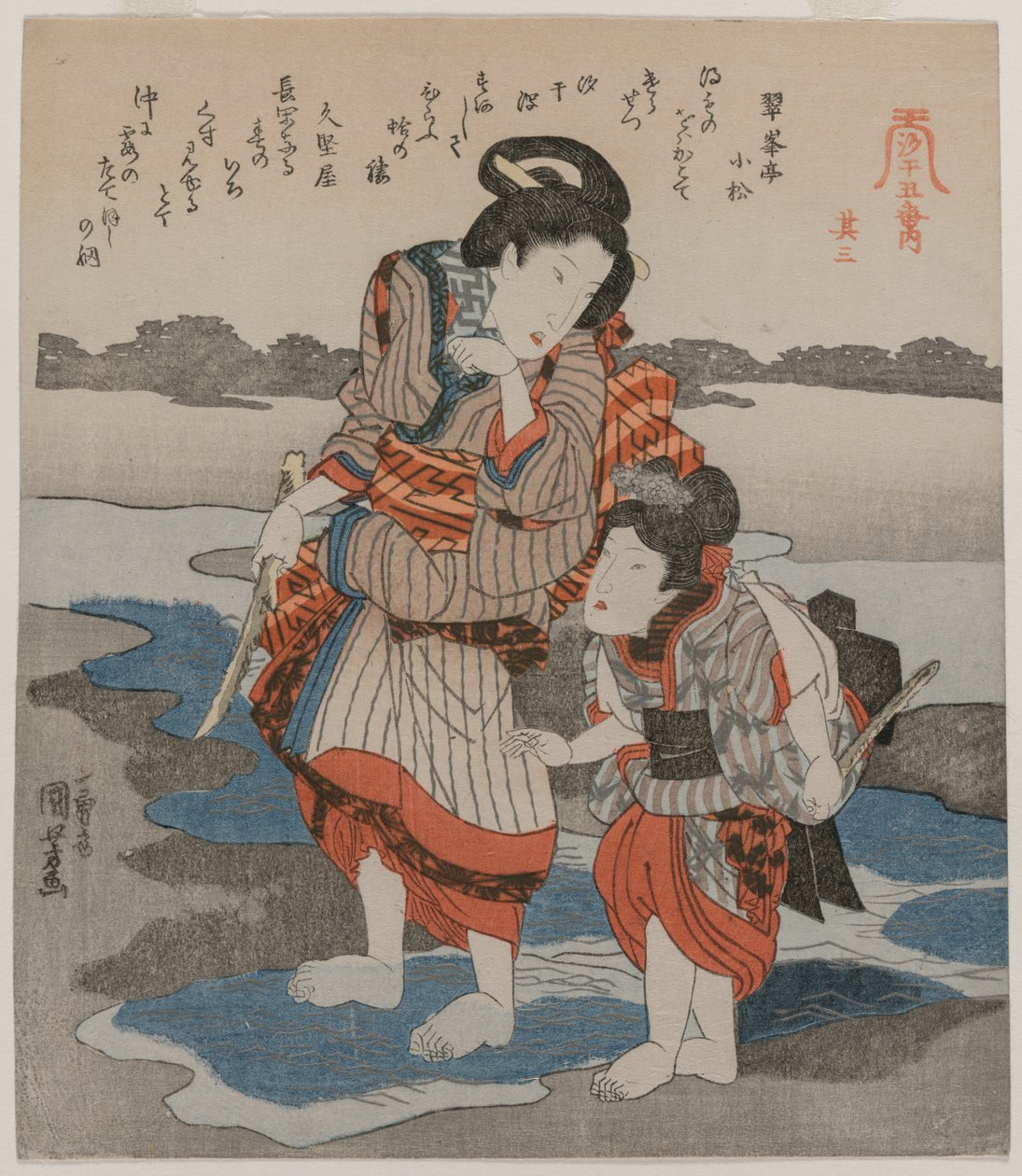 Vrouw en Kind, uit de serie Vijf Beelden van Eb, late jaren 1820 door Utagawa Kuniyoshi