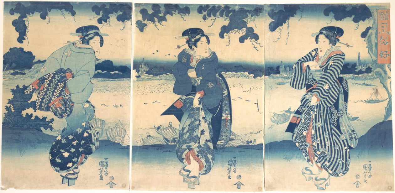 Vrouwen bij een rivier door Utagawa Kuniyoshi