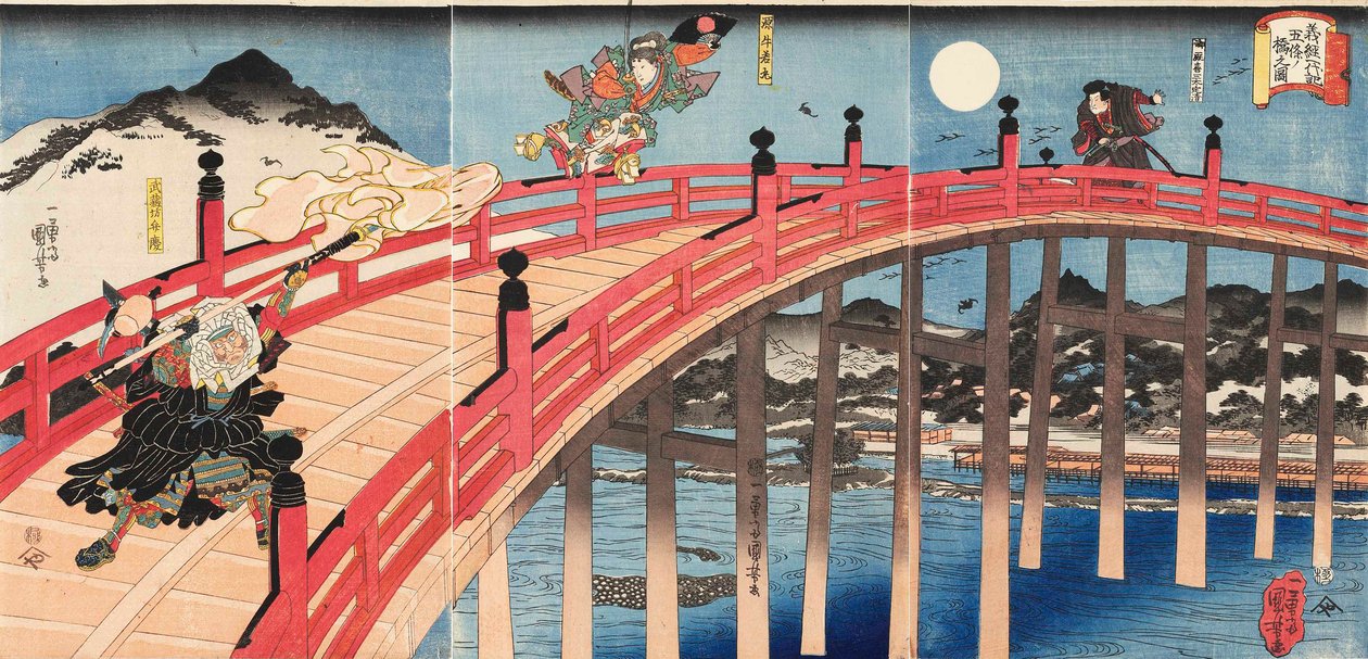 Yoshitsune ichidaiki Gojo-no-hashi no zu, ca. 1839 door Utagawa Kuniyoshi
