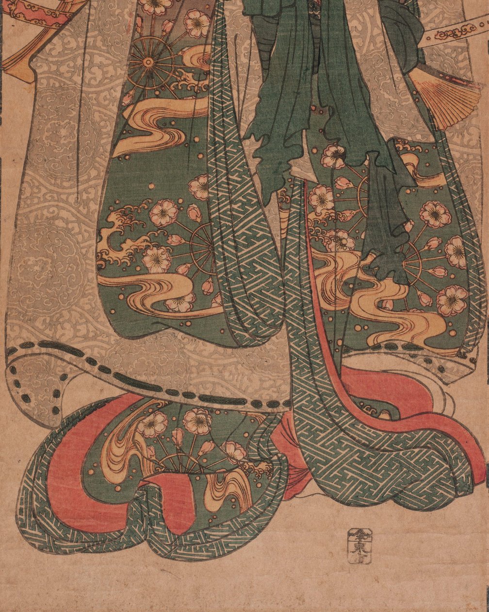 Zonder titel; gegeven titel: Shirabyōshi onder een sudare (Sudare shita no shirabyōshi) door Utagawa Kuniyoshi