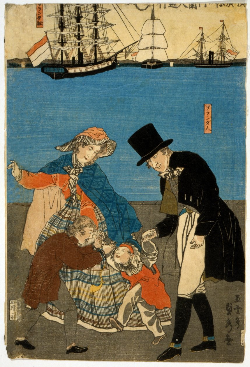 Europeanen wandelen in Yokohama, gepubliceerd 1871 door Utagawa Sadahide