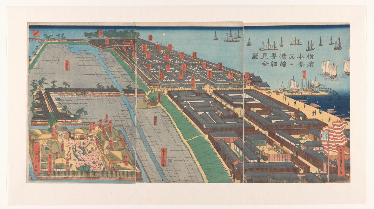 Overzicht van de wijk Honcho en het Miyozaki kwartier in Yokohama door Utagawa Sadahide