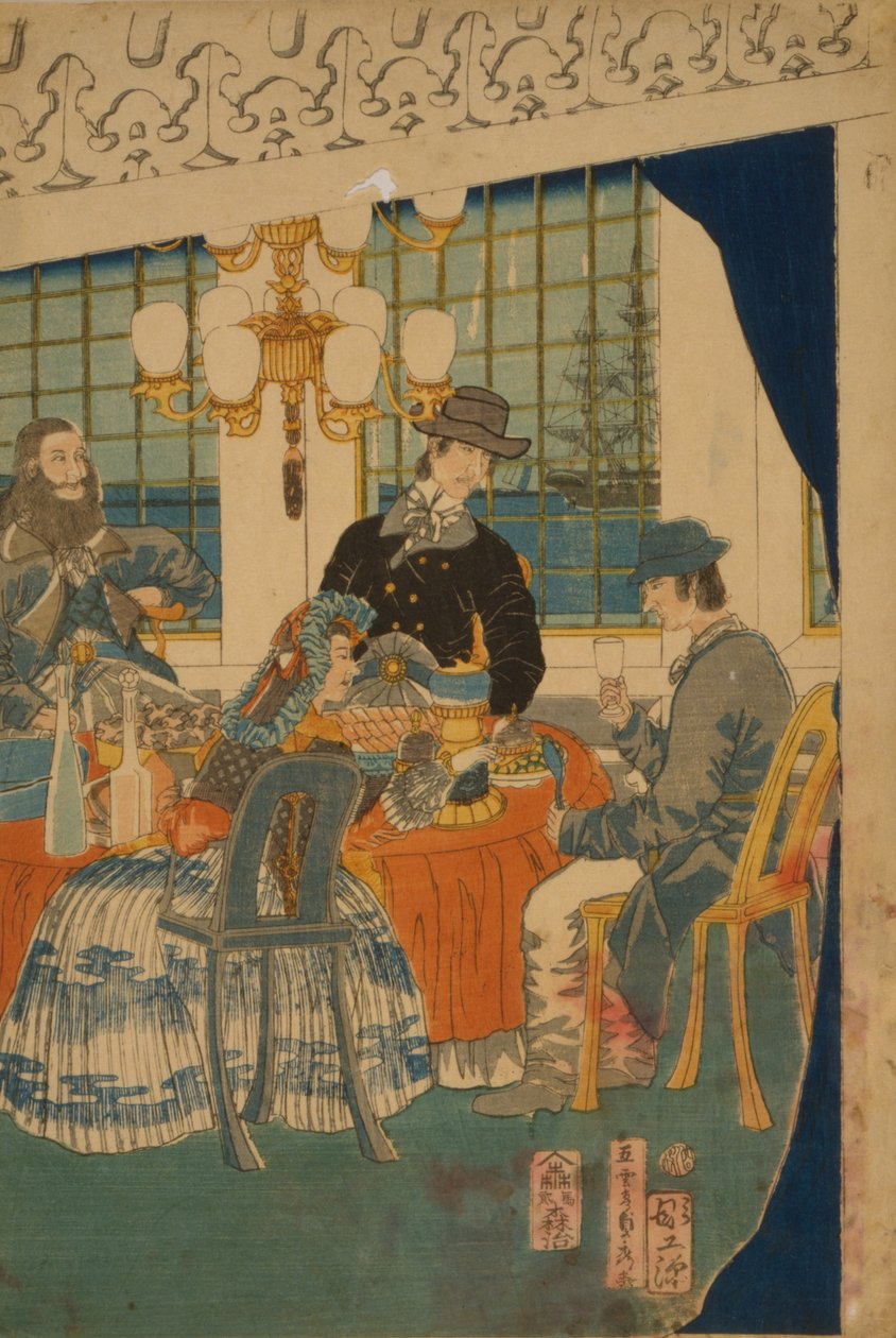 Salon van een buitenlands koopmanshuis in Yokohama, 1861 door Utagawa Sadahide
