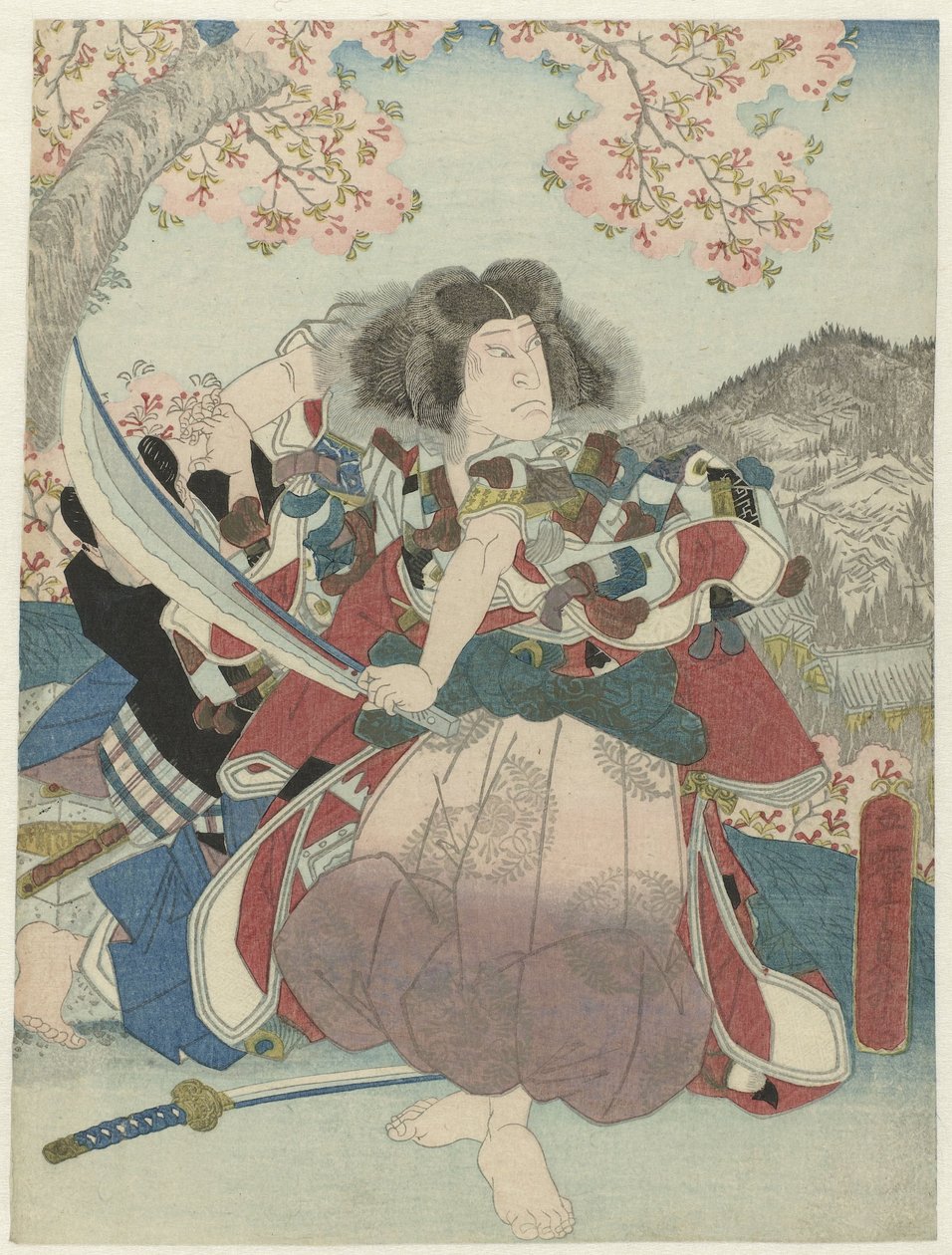 Nakamura Utaemon IV als Oniwakamaru in het toneelstuk ‘Kiichi hôgen sanryaku no maki’, Naka Theater door Utagawa Sadamasu
