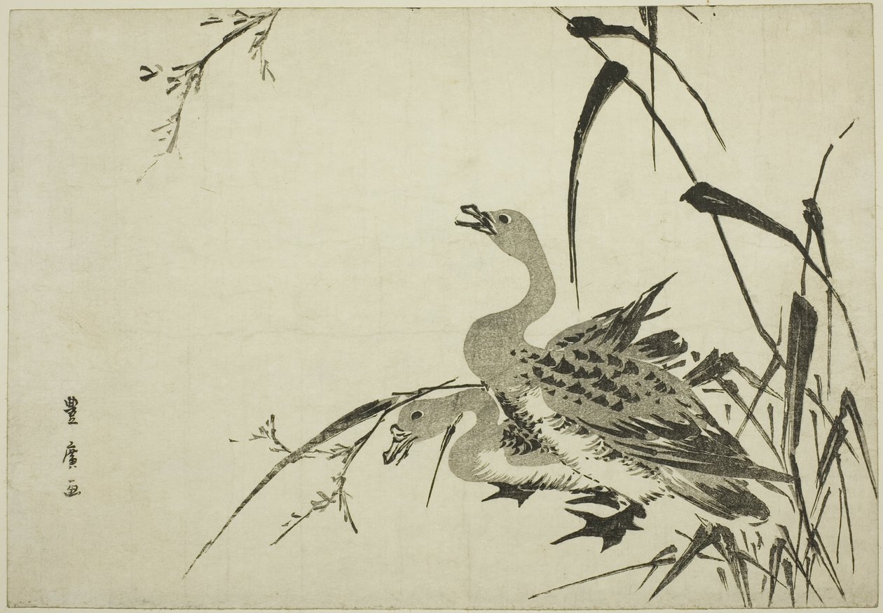 Wilde ganzen en riet door Utagawa Toyohiro