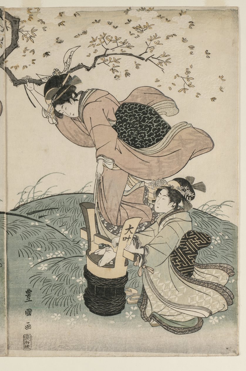 Kersenbloesems in de wind door Utagawa Toyokuni