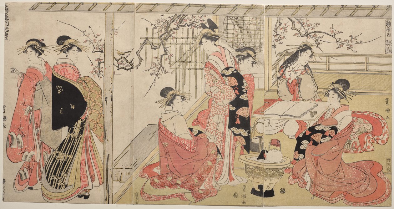 Courtisanes van de Ōgiya op een lentetocht door Utagawa Toyokuni