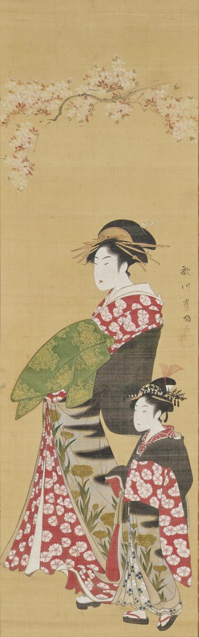 Kurtisanen unter Kirschblüten door Utagawa Toyokuni