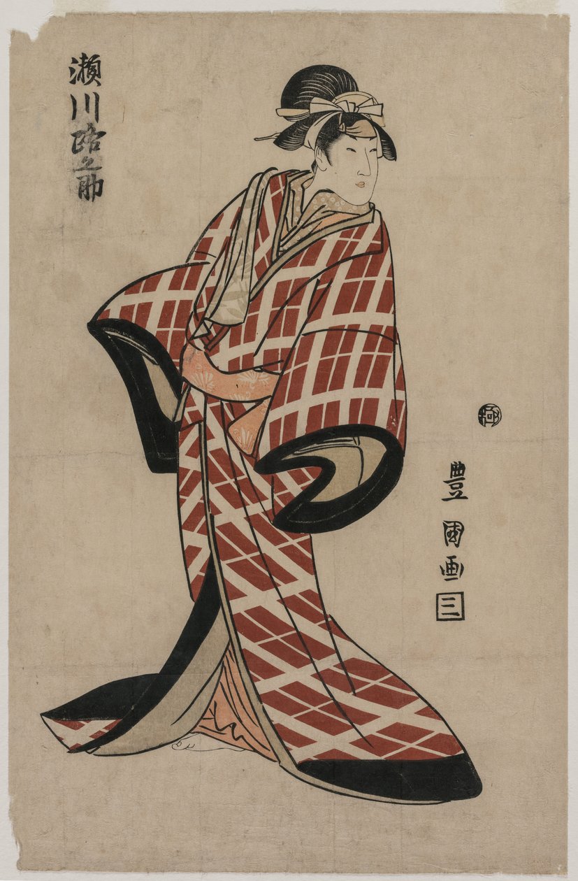 Segawa Michinosuke in een gewatteerde geruite mantel door Utagawa Toyokuni