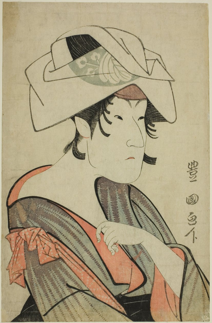 Nakayama Tomisaburo. Gekleed als een vrouw met een handdoek op haar hoofd door Utagawa Toyokuni I