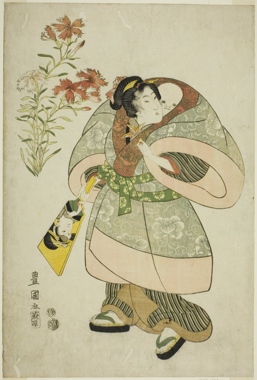 Anjers: verpleegster en baby, uit een ongetitelde serie schoonheden en bloemen door Utagawa Toyokuni I