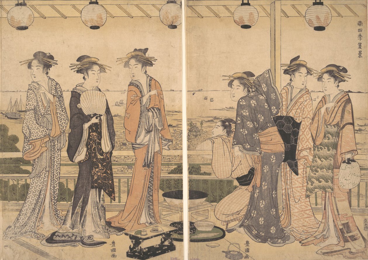 De Vier Seizoenen in Zuid-Edo: Een Zomers Tafereel Minami shiki, Natsu [no] kei door Utagawa Toyokuni I