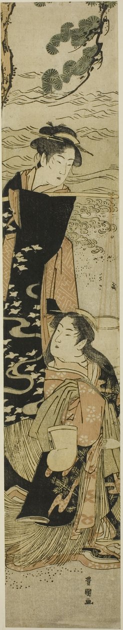 De zusters Matsukaze en Murasame aan de oevers van Suma door Utagawa Toyokuni I