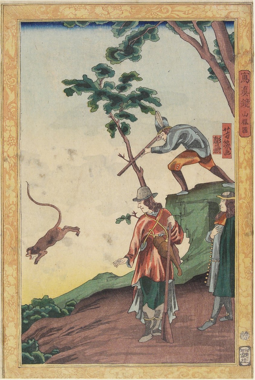 Jachtscène, januari 1861 door Utagawa Yoshiiku