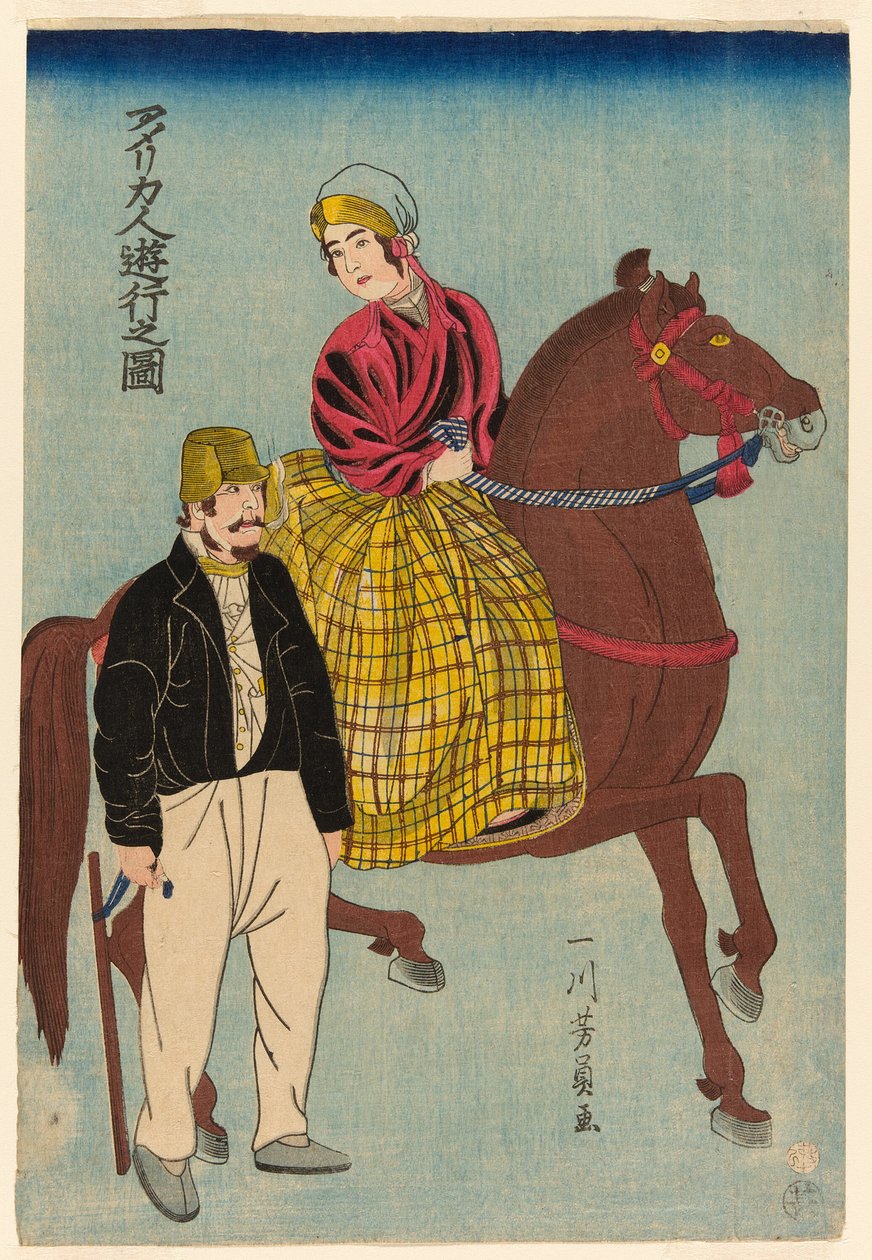 Amerikanen op een uitstapje (Amerikajin yuko no zu) door Utagawa Yoshikazu