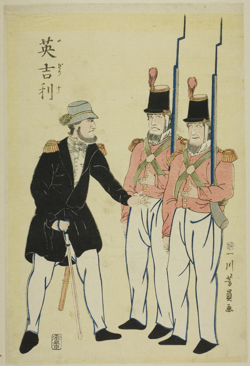 Engelse officier en soldaten door Utagawa Yoshikazu