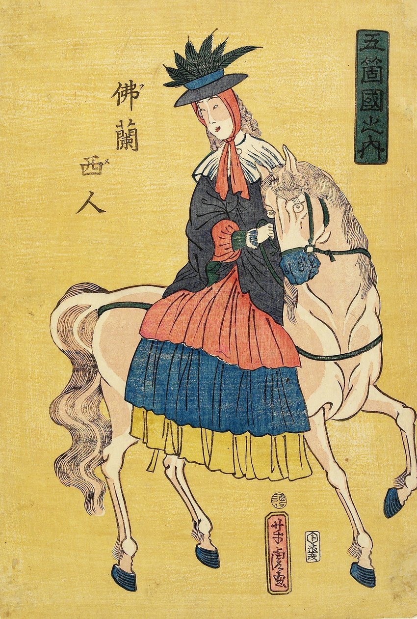 Franse dame te paard door Utagawa Yoshitora