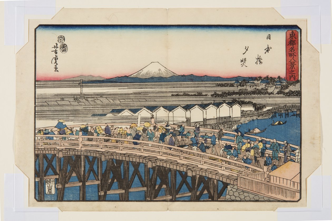 Nihonbashi: Zonsondergang door Utagawa Yoshitora
