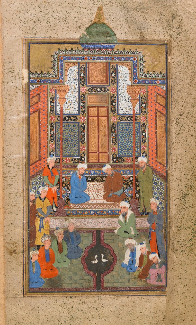 Paleisscène in een Tuhfat al-Ahrar (Geschenk van de vrijen) Bukhara, Oezbekistan, Oezbeekse periode, ca. 1540 door Uzbek School