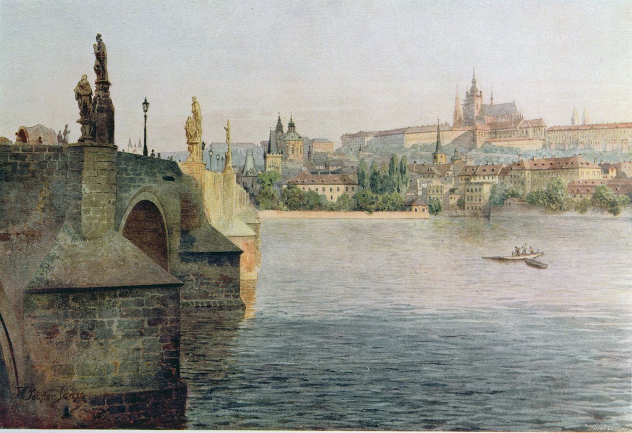 Uitzicht op de Karelsbrug vanaf Krizovnicka Namesti, uit 