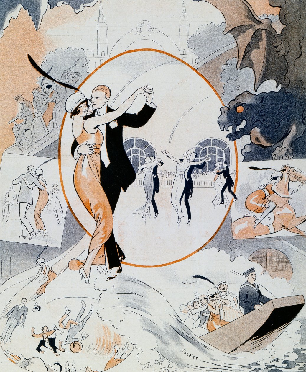 Dansscène, uit tijdschrift La Vie Parisienne, Frankrijk door Vald