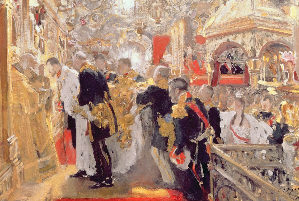 De Kroning van Keizer Nicolaas II (1868-1918) in de Kathedraal van de Ontslapenis, 1896 door Valentin Aleksandrovich Serov
