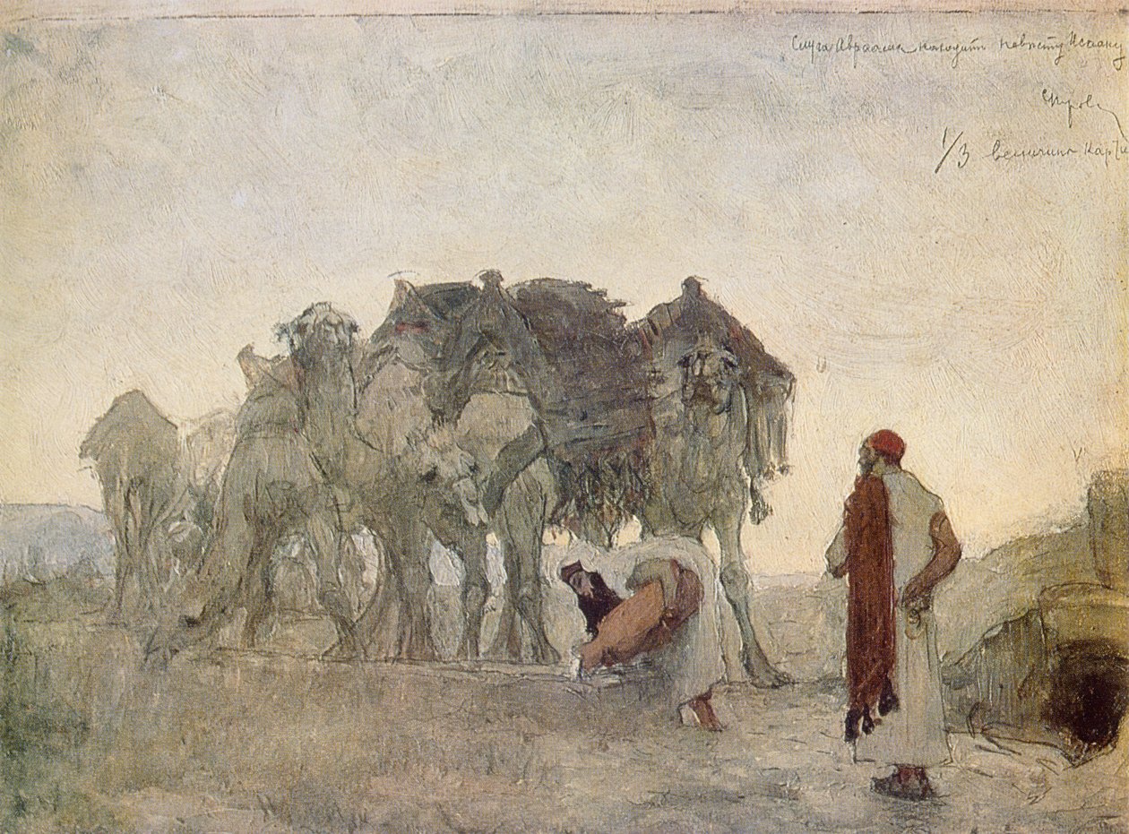 De dienaar van Abraham vindt Rebekka als bruid voor Isaak door Valentin Aleksandrovich Serov