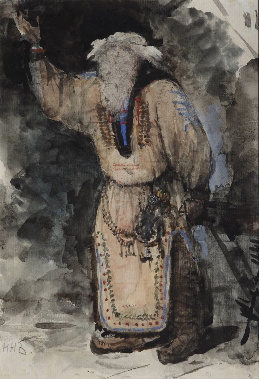 Kostuumontwerp voor de opera Ruslan en Lyudmila door M. Glinka door Valentin Aleksandrovich Serov