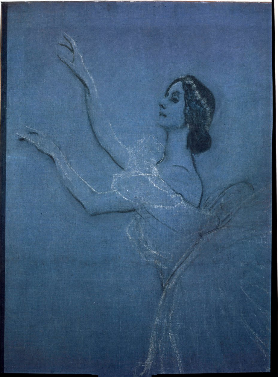 De ballerina Anna Pavlova in het ballet de "Sylphides" (detail) door Valentin Aleksandrovich Serov