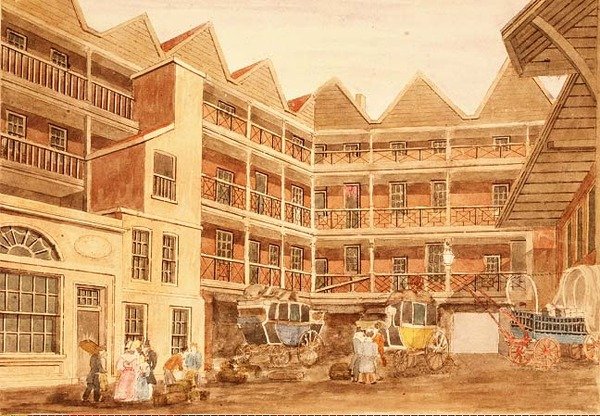 Bull and Mouth Inn Yard, ca. 1806 door Valentine Davis