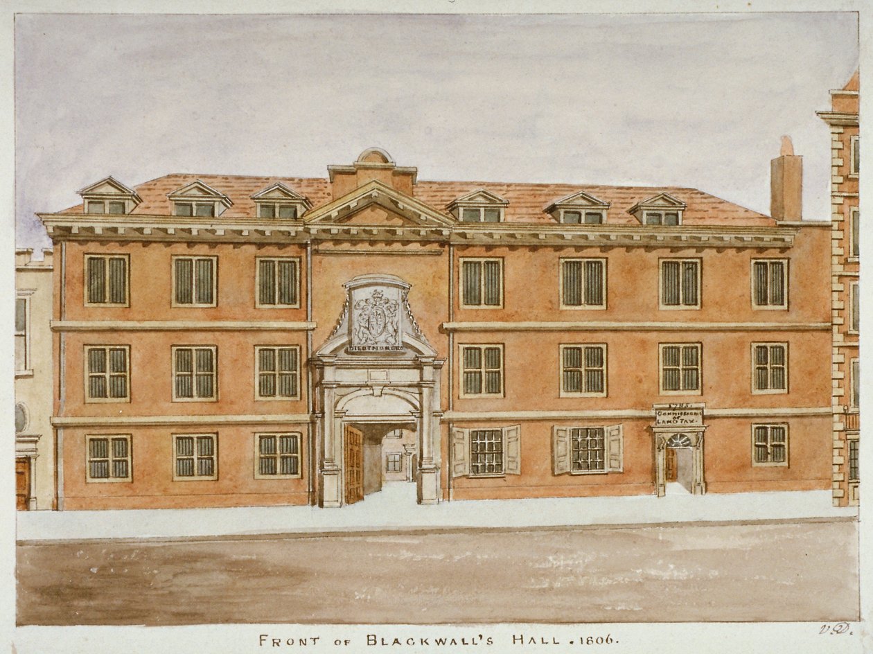 Vooraanzicht van Blackwell Hall, City of London door Valentine Davis