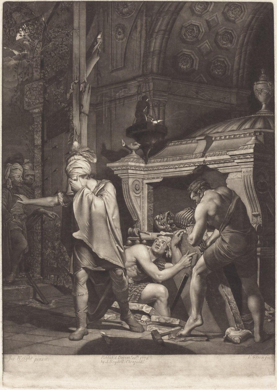 Miravan opent het graf van zijn voorouders door Valentine Green after Joseph Wright