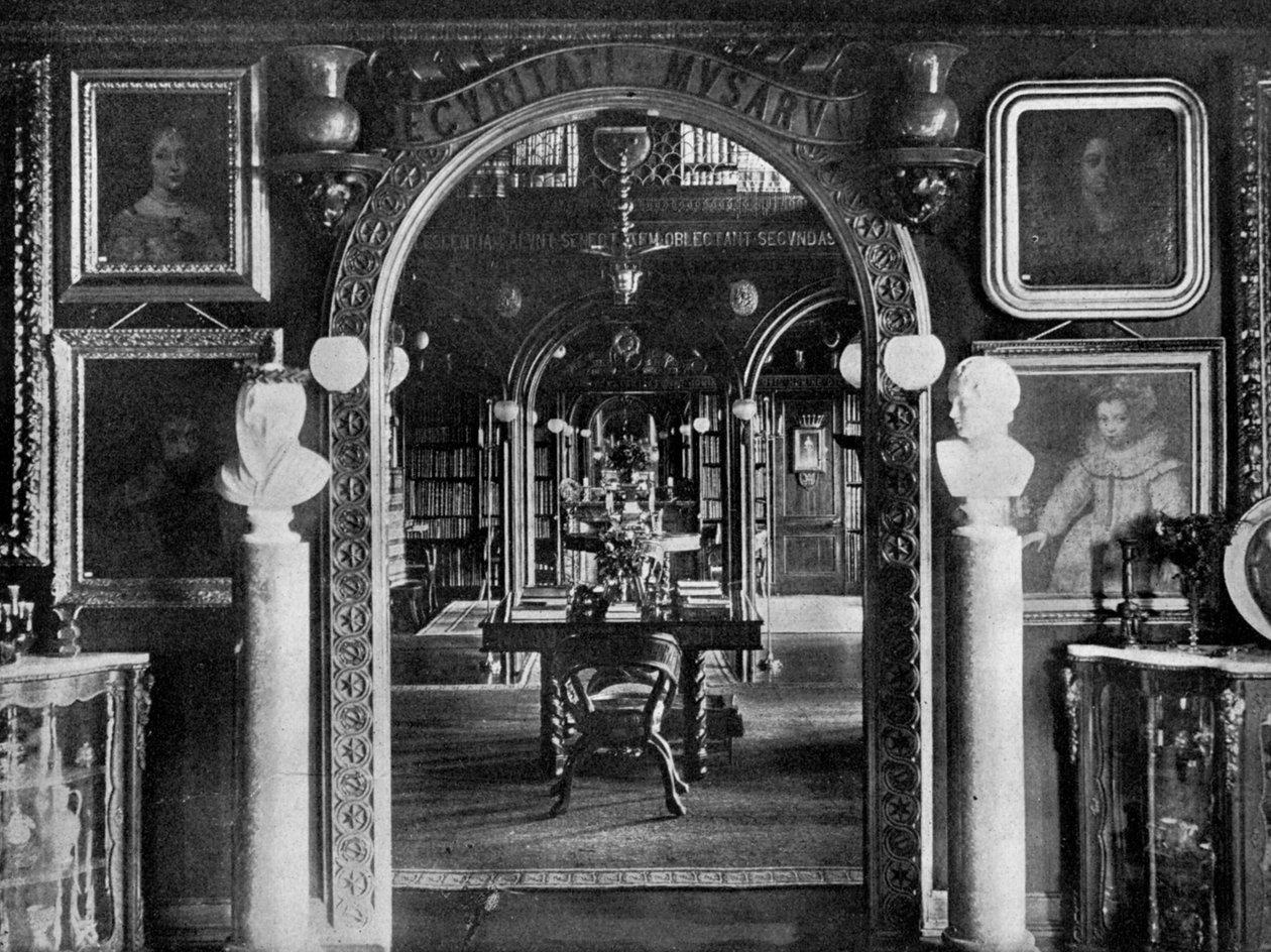 De bibliotheek, Keir House, Bridge of Allan, Stirlingshire, Schotland, 1924-1926 door Valentine and Sons Ltd