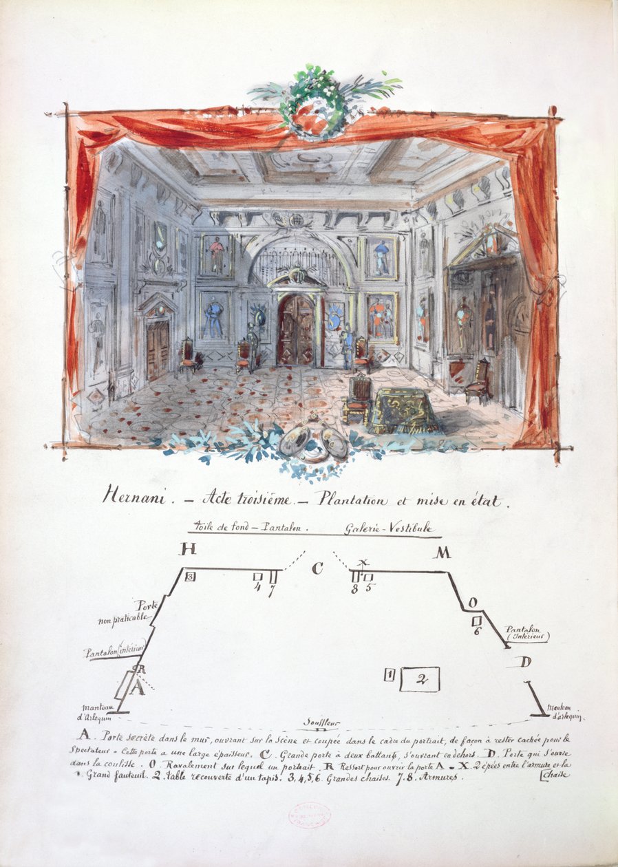 Decorontwerp en regieaanwijzingen voor een productie van Hernani door Victor Hugo (1802-85), 1879 door Valnay Pere et fils