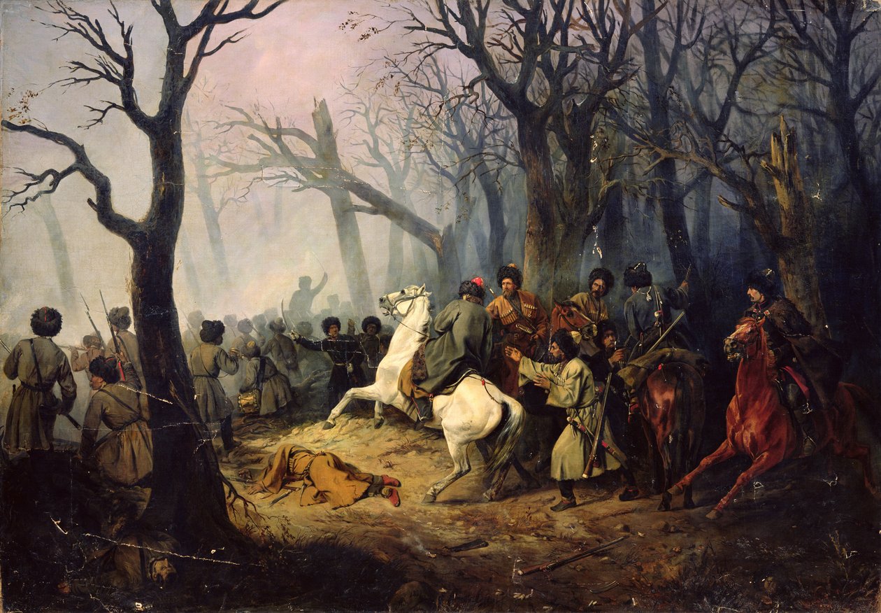 De dood van generaal Sleptsov in de Kaukasus, 10 december 1851 door Vasili Nikolayevich Maxutov