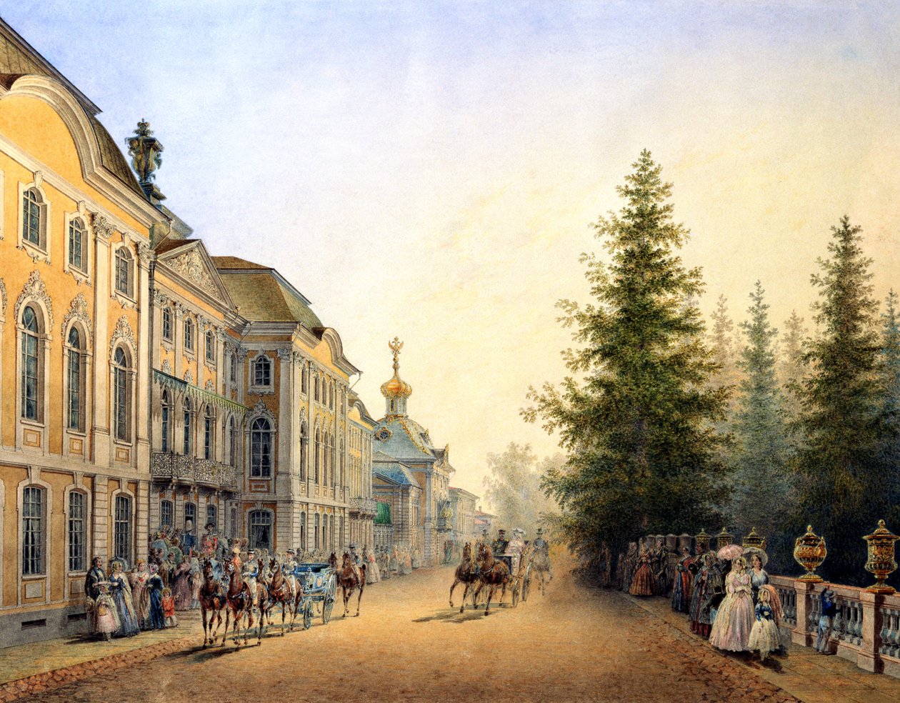 Vertrek van het hof bij de hoofdingang van het Grote Paleis, 1852 door Vasili Semenovich Sadovnikov