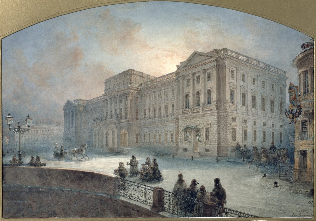 Uitzicht op het Mariinsky Paleis in de winter, 1863 door Vasili Semenovich Sadovnikov