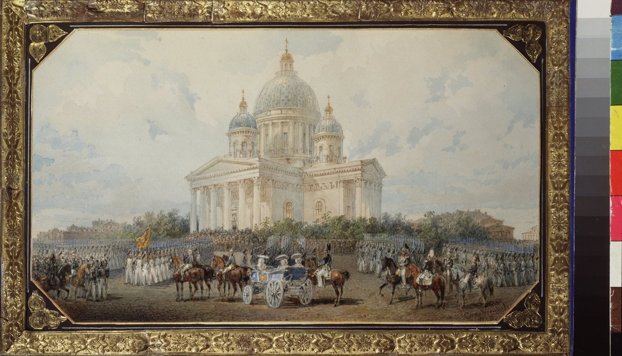 De parade voor de Sint-Isaac kathedraal in Sint-Petersburg door Vasili Semenovich Sadovnikov
