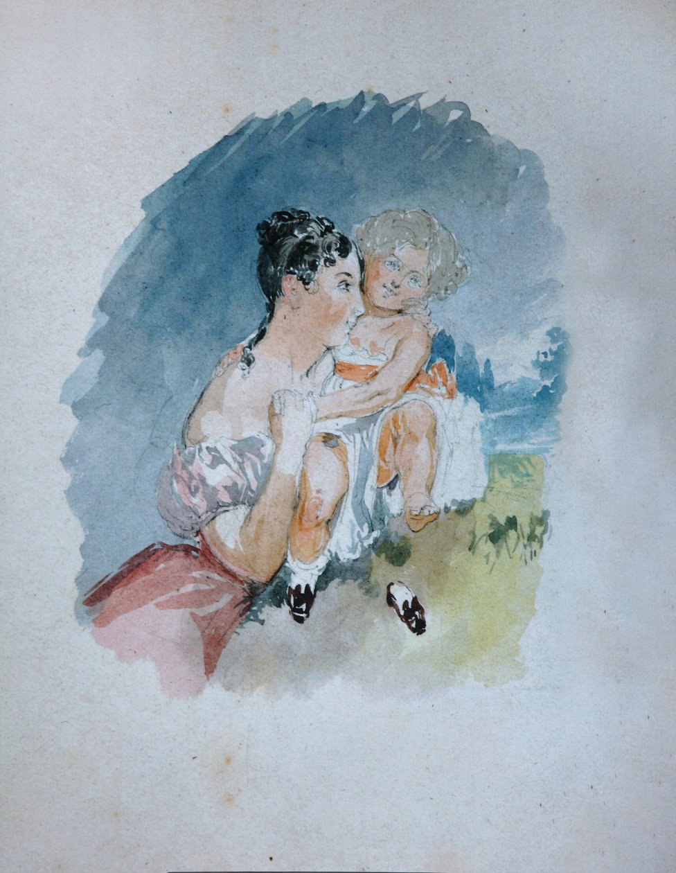 Portret van gravin Stefania zu Sayn-Wittgenstein, geboren Radziwill 1809-1832 met dochter Maria door Vasili Semenovich Sadovnikov