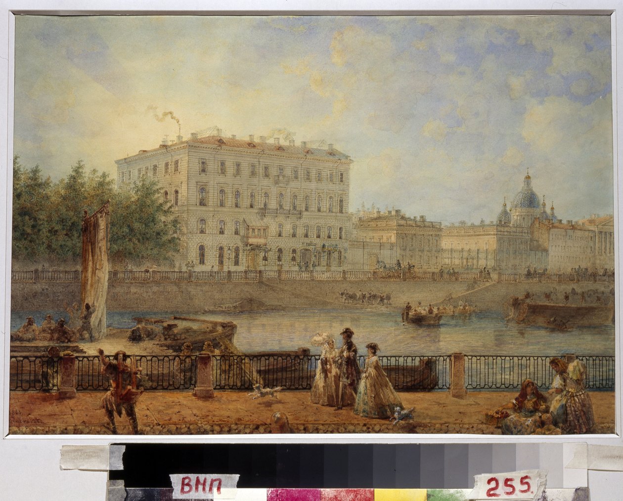 Sint-Petersburg. Uitzicht op de Fontanka en het Derzhavin-huis door Vasili Semenovich Sadovnikov